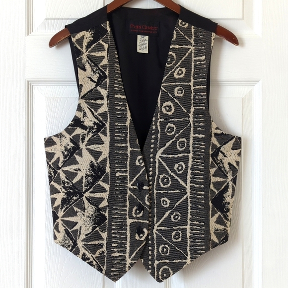 Against Gravitee 90's Vintage Funky Woven Button Down V-neck Vest Cream Black OS - Picture 1 of 10